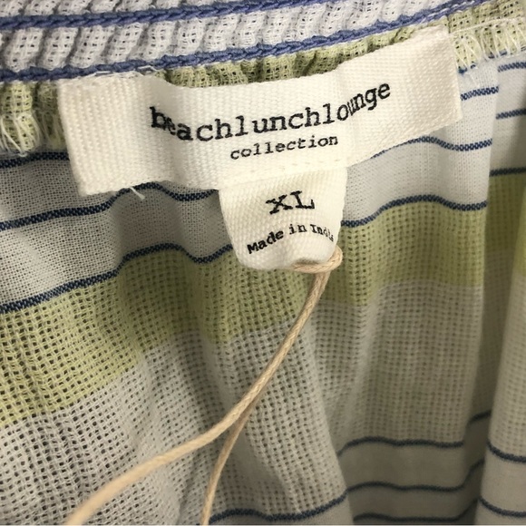 BeachLunchLounge Lightweight Flowy Cotton Stripes Ayala Blue White Green Sky Top - Picture 6 of 8
